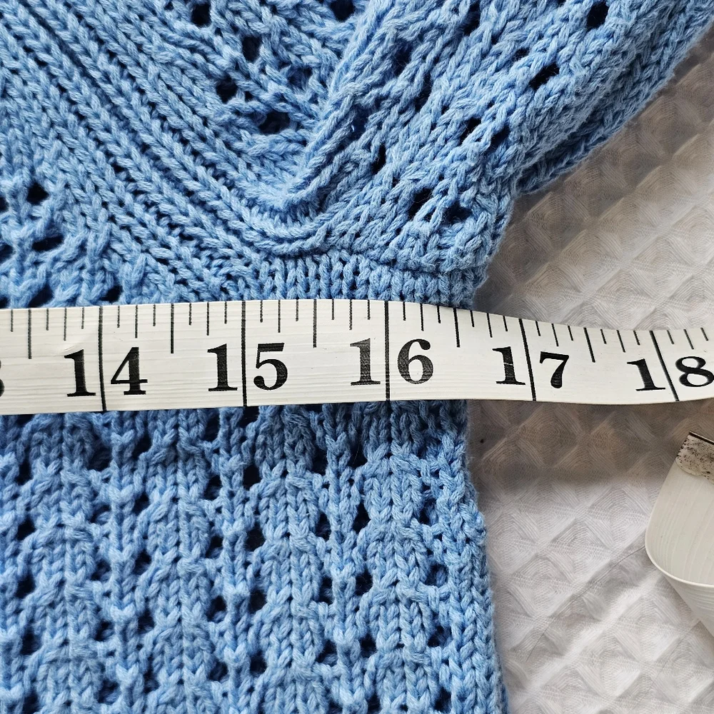Talbots Sweater Sky‎ Blue Open-Stitch Crewneck Pullover Womens Size SP